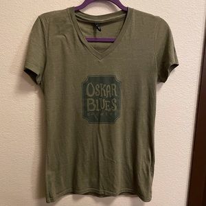Olive Green Oskar Blues Brewery V-neck T-shirt